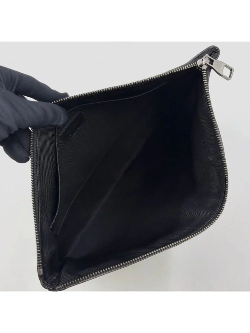 Louis Vuitton Pochette Discovery Monogram Eclipse Leather Black Clutch Silver